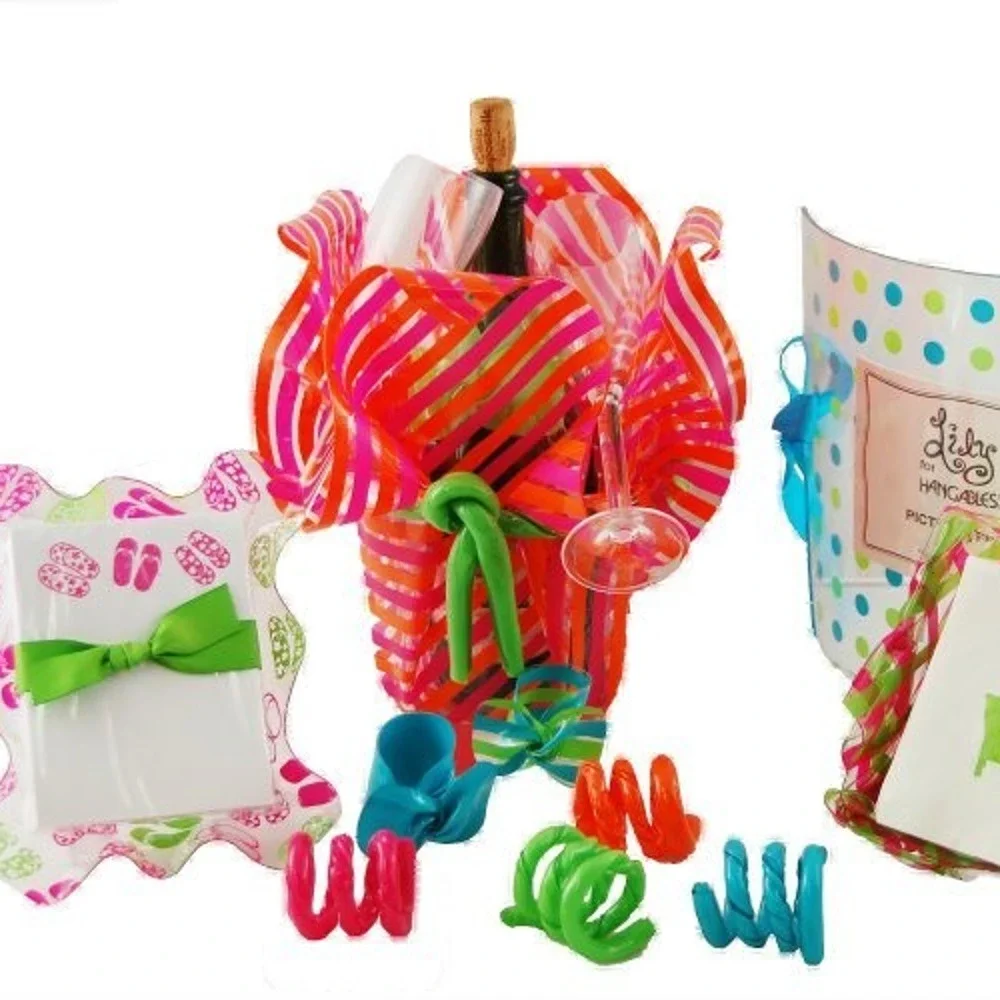 Lily‎ for Hangables Plastic Vase Wine Bucket Teal Green Bow Handmade USA Gift